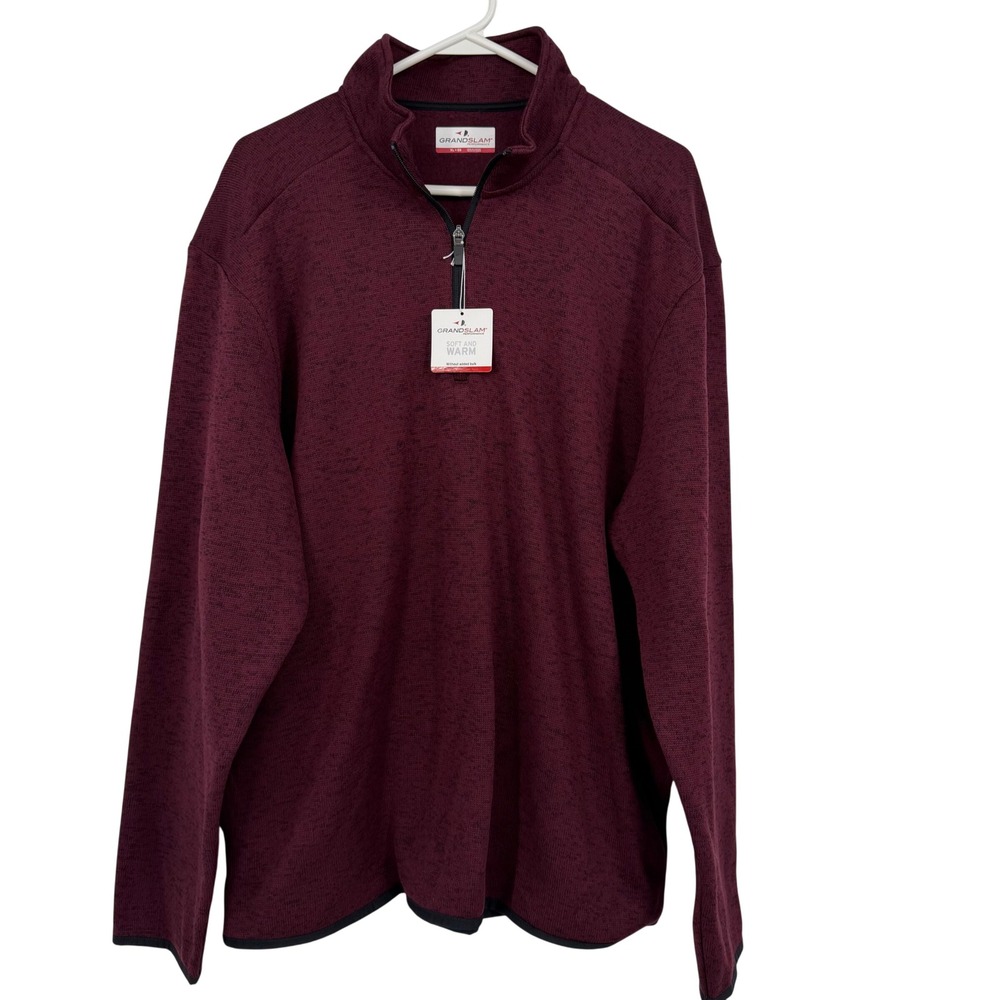 Grand Slam Pullover Mens XL Burgundy Wine Heather Quarter Zip Performance NEW